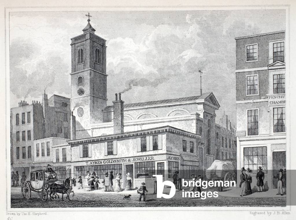 Church of St Dionis, Backchurch, from 'London and it's Environs in the Nineteenth Century' pub. Jones & Co., 1827-1829 (engraving)