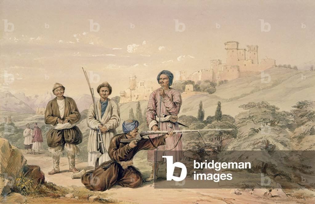 Huzzarehs fuoco con Juzzaeels, da 'Personaggi e Costumi di Afghuka' scritto dal capitano Lockyer Willis Hart, 