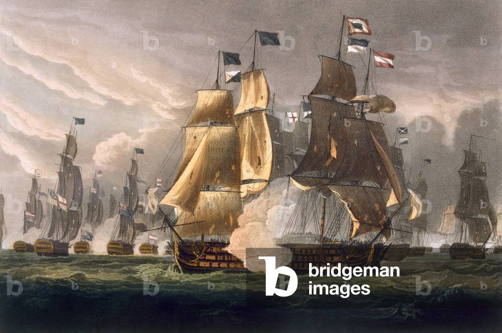 The Battle of Cape St. Vincent, February 14th 1797, engraved by J. Baily for J. Jenkins's 'Naval Achievements', 1816 (colour engraving)