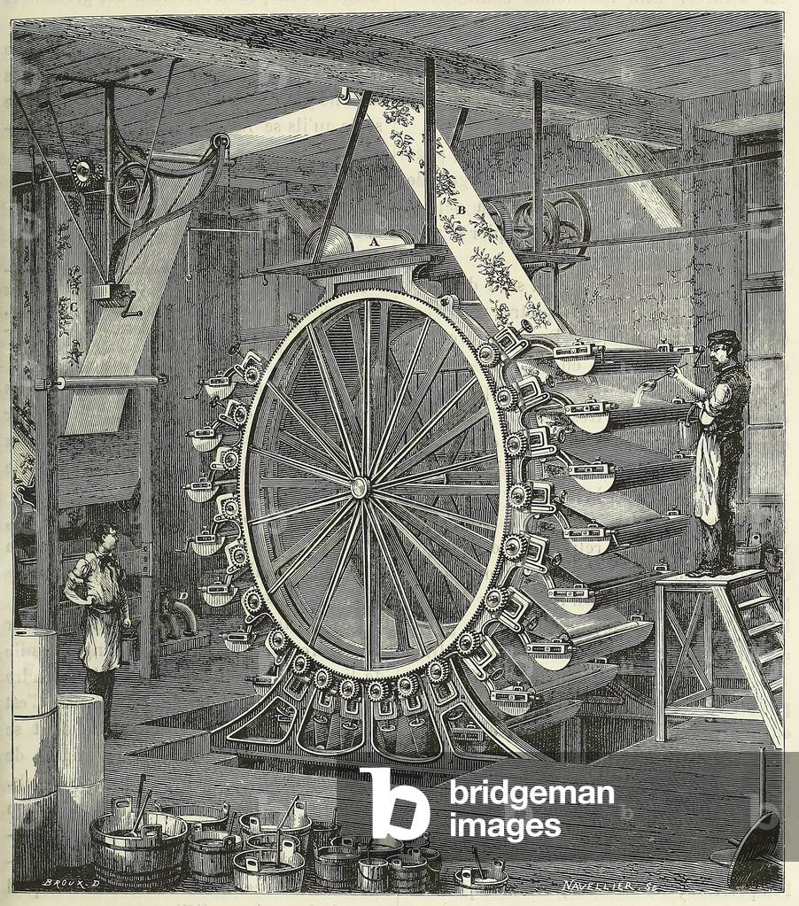 Machine for Printing Wallpaper in up to Twenty Colours, pub. 1873 (engraving)