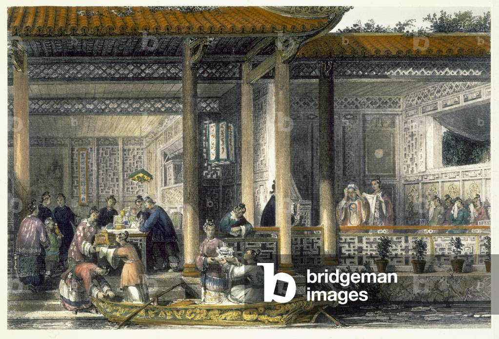 Arrival of Marriage Presents at the Bridal Residence, from 'China in a Series of Views' by George Newenham Wright (c.1790-1877) 1843 (coloured engraving)