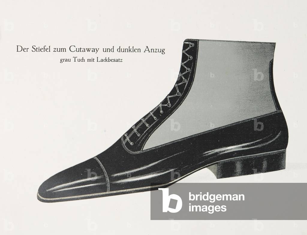Der Stiefel zum Cutaway und Dunklen Anzug [Boots for Morning Coat and Dark Business Suit], from 'Die Schuhmode', pub. 1924/25 (colour lithograph)