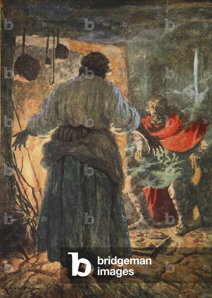 Alfred wird für das Brennen der Kuchen geschimpft (Farbe Litho)