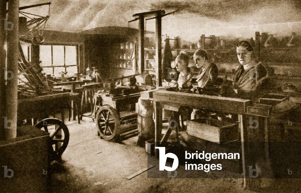 James Watt's garret workshop at Heathfield Hall, near Birmingham (litho)