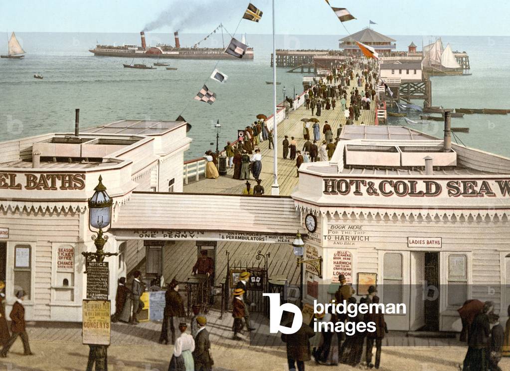 View of English pier (hand-coloured photo)