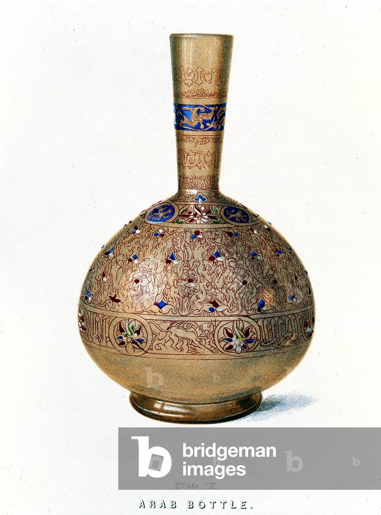 Arab Bottle, plate IX from a late 19th century album of glassware patterns (colour litho)
