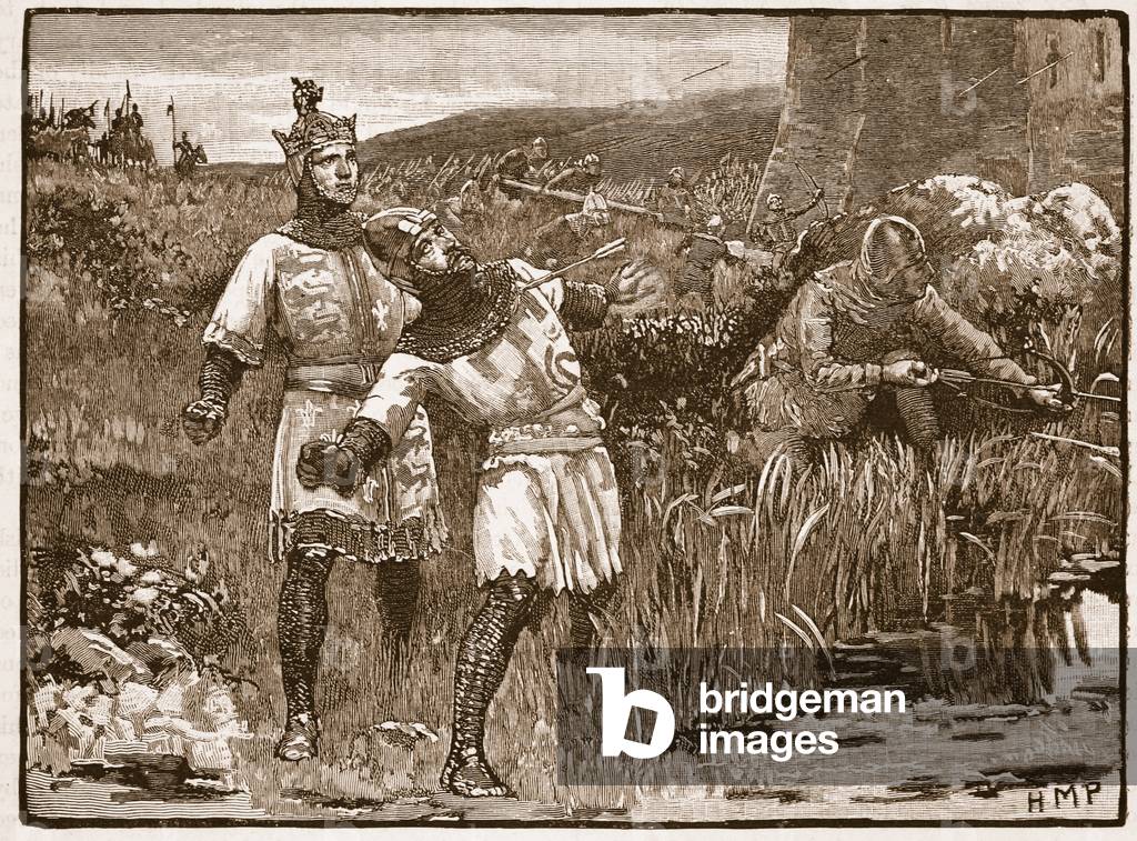 Heroism of St. Clair at the Siege of Bridgnorth Castle, illustration from 'Cassell's Illustrated History of England' (engraving) (sepia photo)