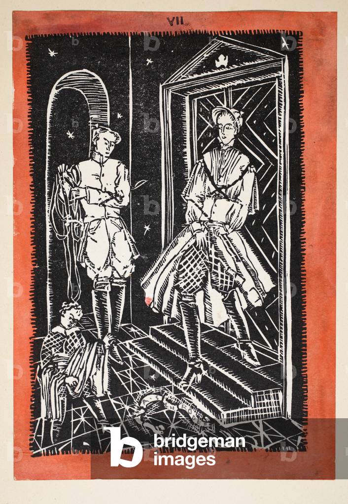 Going Riding, Plate 7, illustration from 'Wiener Werkstatte Mode 1914/15', pub. Eduard Kosmack, Vienna, 1914-1915 (hand-coloured linocut)