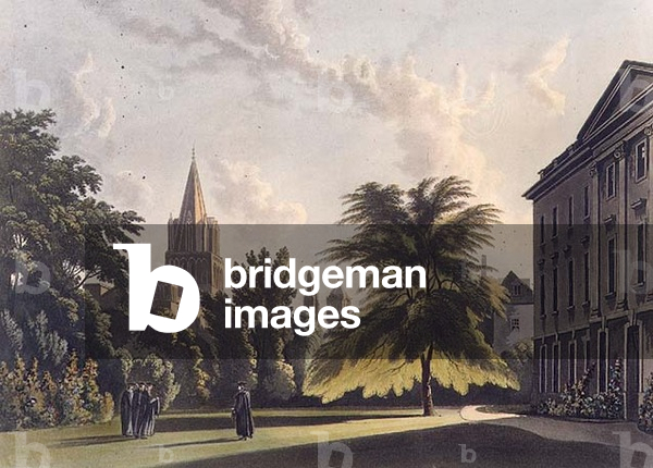 Exterior of Corpus Christi College and Christ Church Cathedral, illustration from the 'History of Oxford', engraved by Joseph Constantine Stadler (fl.1780-1812) pub. by R. Ackermann, 1813 (aquatint)