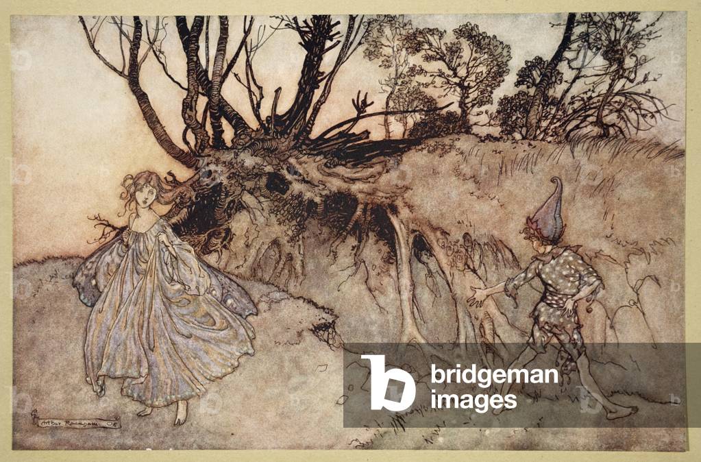 How now spirit! wither wander you?, illustration from 'Midsummer Nights Dream' by William Shakespeare, 1908 (colour litho)