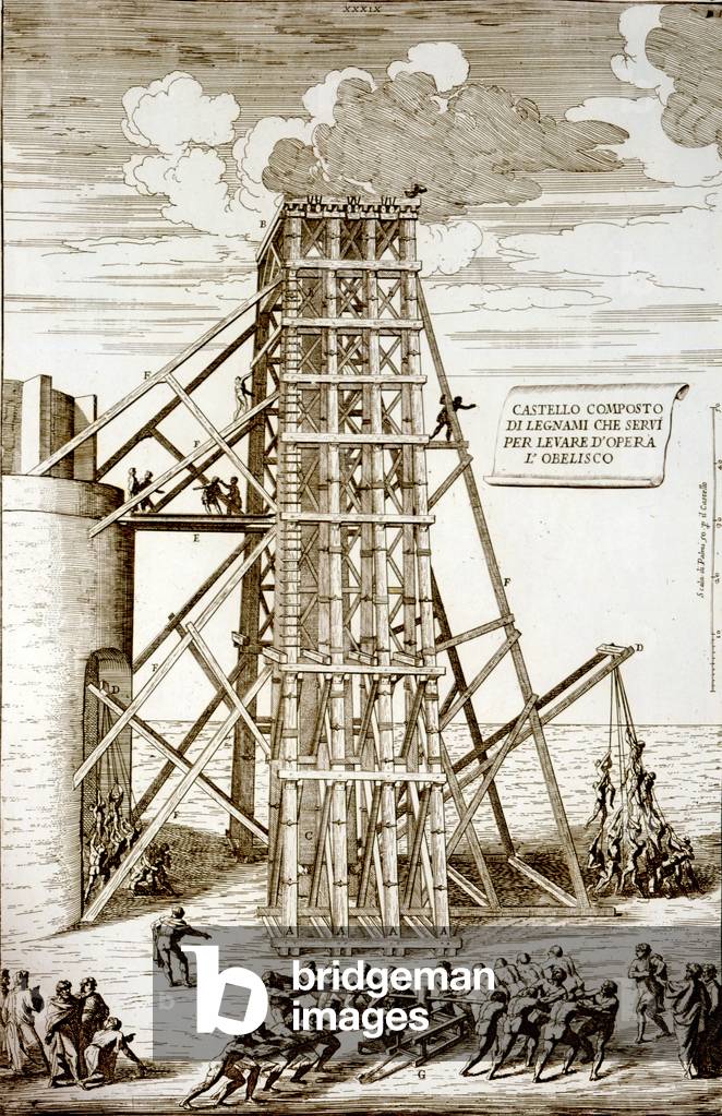 Erecting the Ancient Egyptian Obelisk in St. Peter's Square, Rome, engraved by Alessandro Specchi (engraving)
