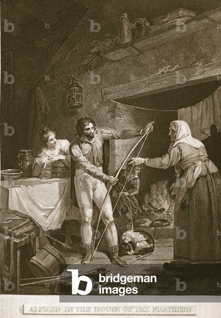 Alfred in the House of the Neatherd, illustration from David Hume's 'The History of England', pub. by R. Bowyer, London, 1812 (engraving)
