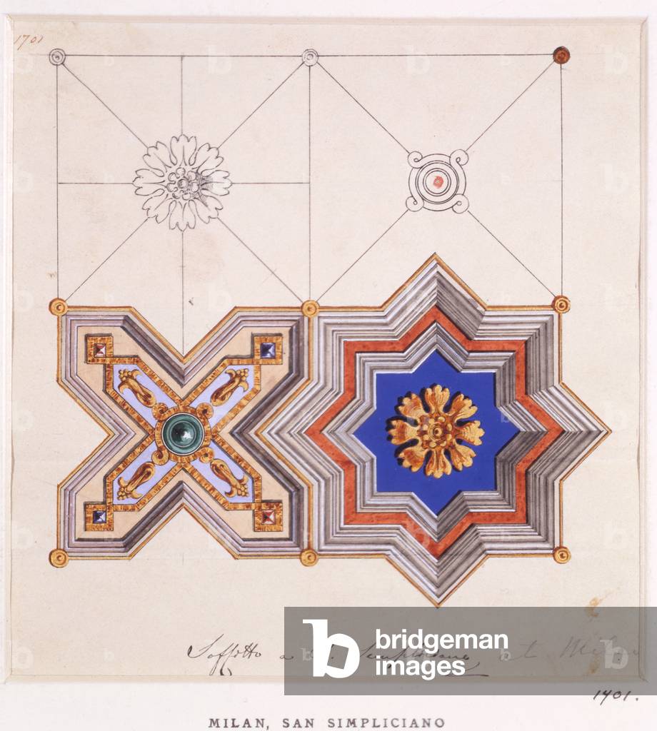 Ceiling decorations from San Simpliciano, Milan (watercolour & pencil on paper)