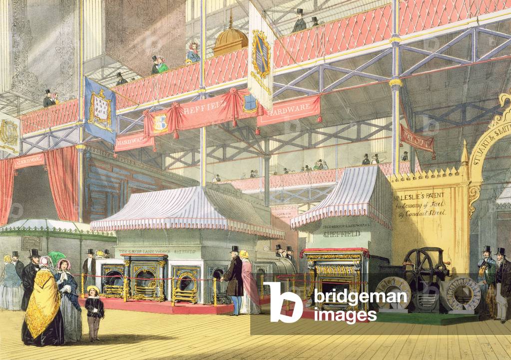 View of the Sheffield Hardware stand and the Great Lane Works Exhibits at the Great Exhibition of 1851, from Dickinson's Comprehensive Pictures (colour litho)