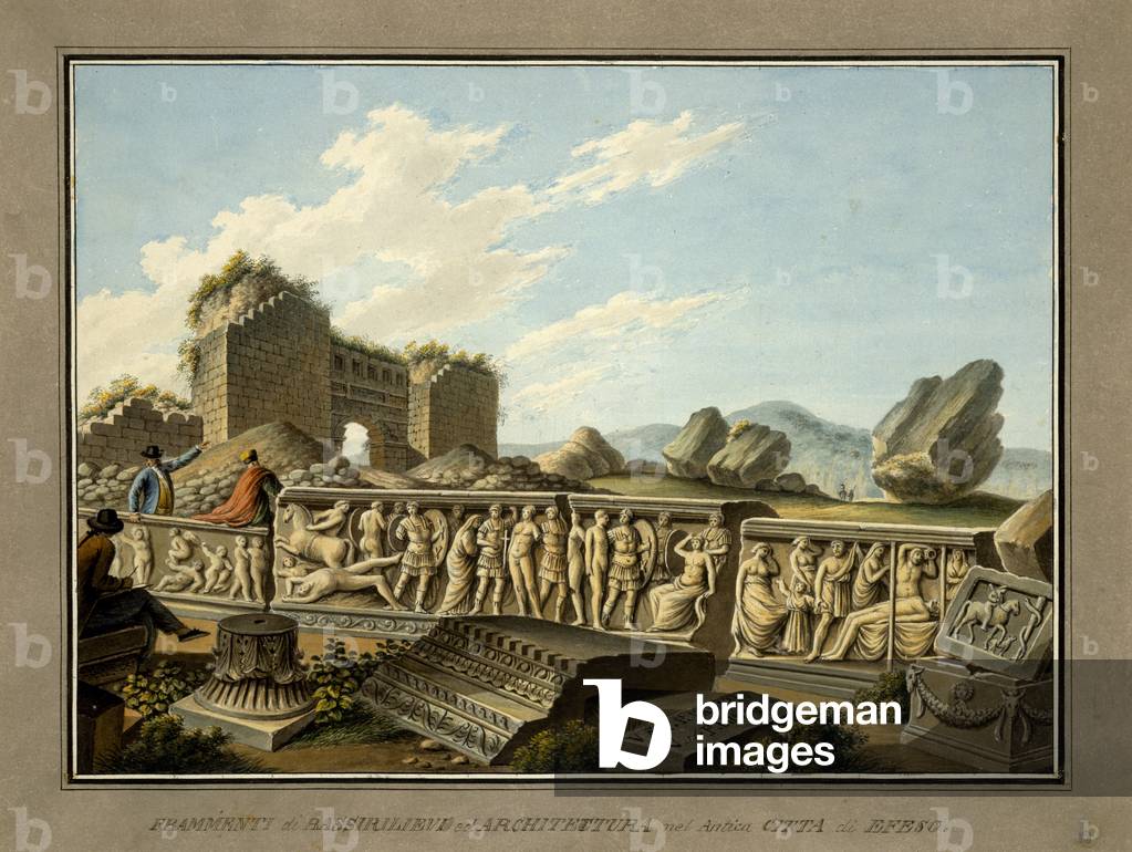 Roman remains at Ephesus, 1797 (colour litho)