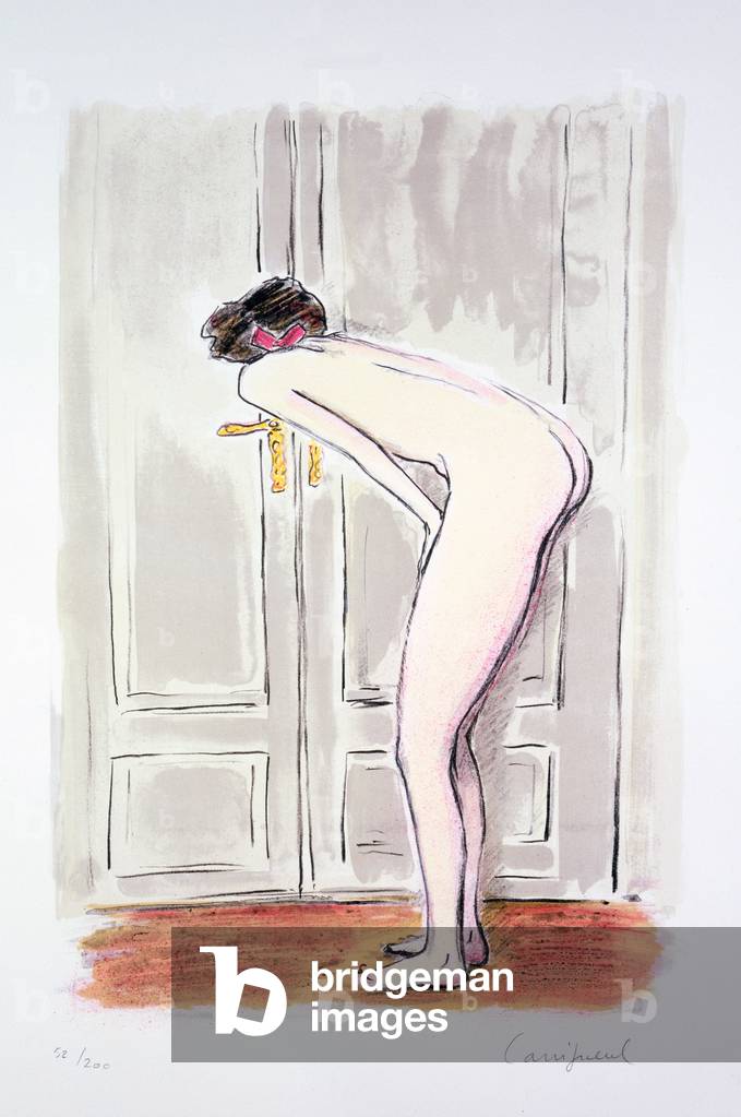 Naked girl at a keyhole, illustration from 'Toquades' by Francoise Sagan, 1991 (coloured pastel on paper)