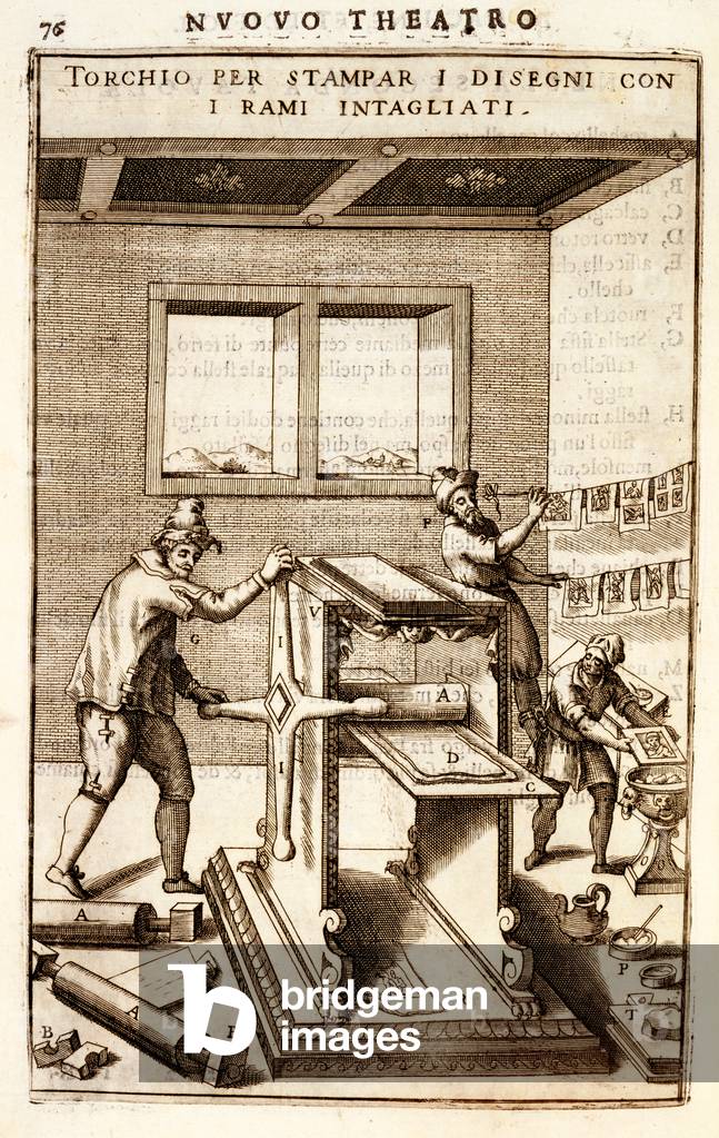 Engraver's press for printing from drawings, 1607 (engraving)
