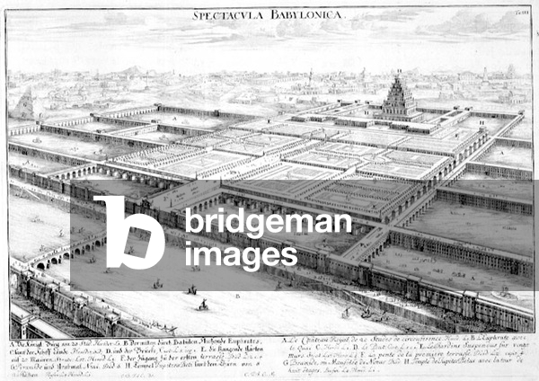 View of Ancient Babylon showing the Hanging Gardens and the Temple of Jupiter Belus, plate 3 from 'Entwurf einer historischen Architektur', engraved by Johann Adam Delsenbach (1687-1765) 1721 (engraving)