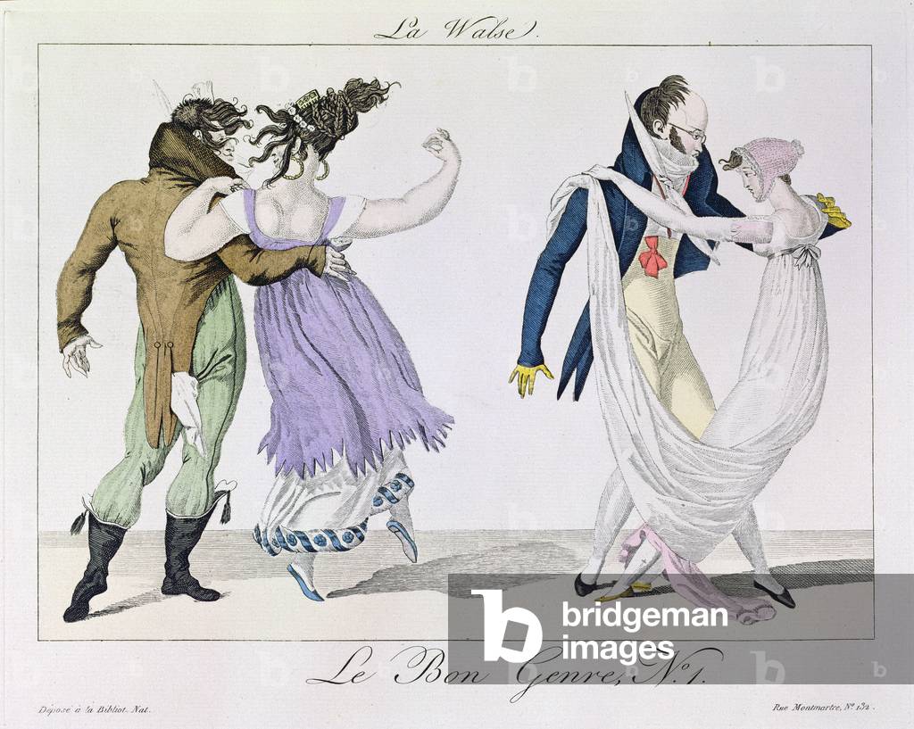 Couples Dancing the Waltz, from 'Le Bon Genre', c.1810 (coloured engraving)