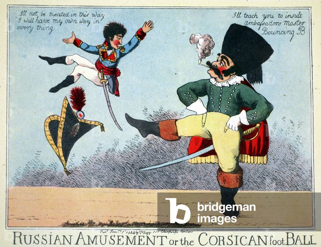 Russian Amusement or the Corsican football, pub. by Thomas Tegg, Cheapside, London, January 1814 (hand-coloured engraving)