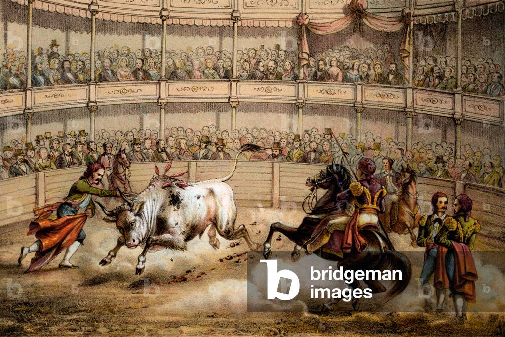 Bullfight, 1840 (colour litho)