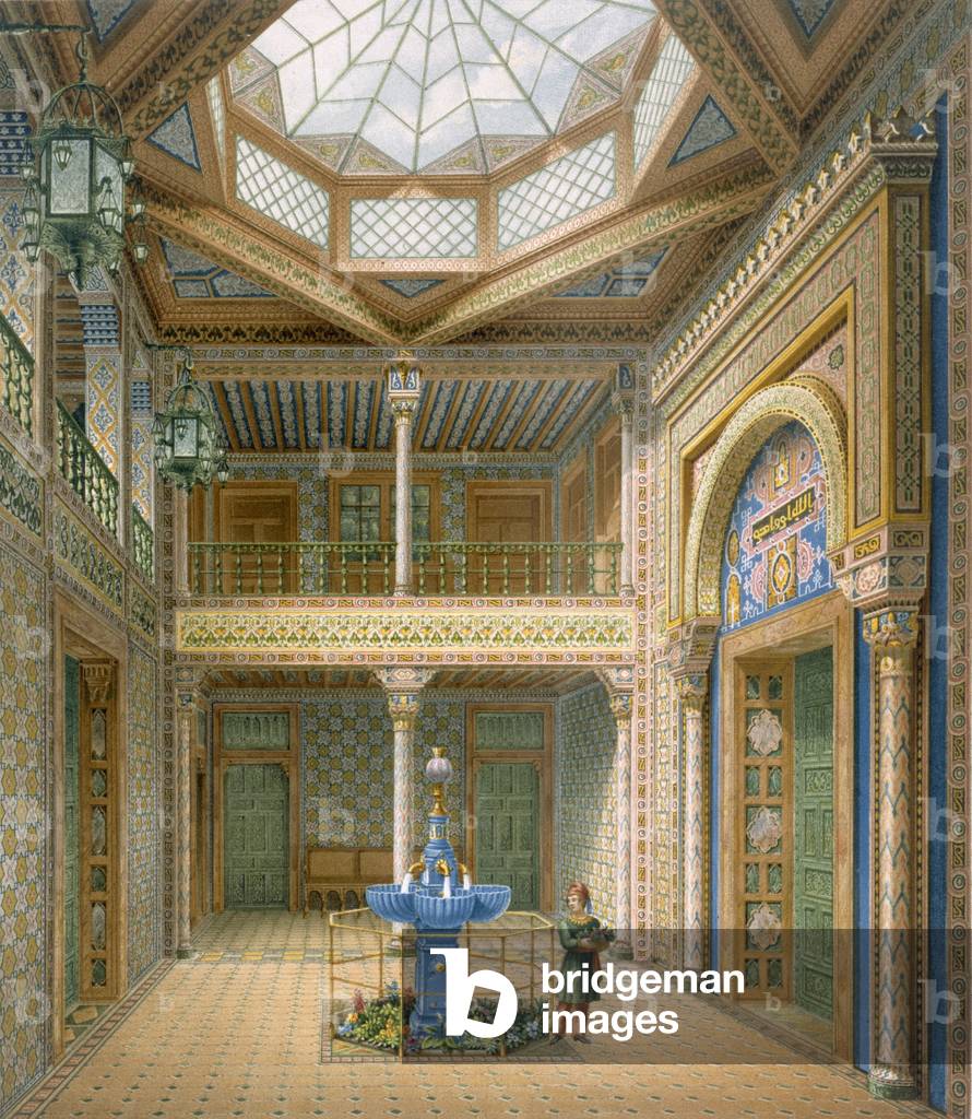 Copula style ceiling, design for the entrance hall to Wilhelma, 1837 (colour litho)
