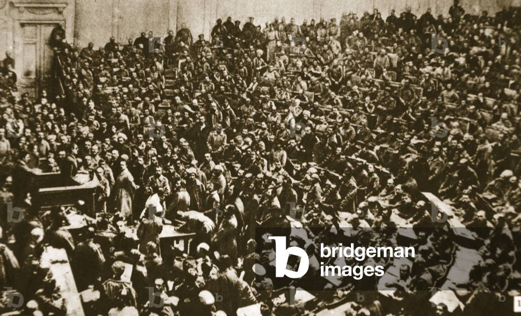 Workers and Soldiers invade the Duma, 1917 (sepia photo)