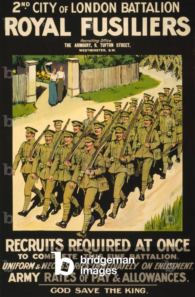 Recruitment Poster for 2nd City of London Battalion, Royal Fusiliers, 1915 (colour litho)