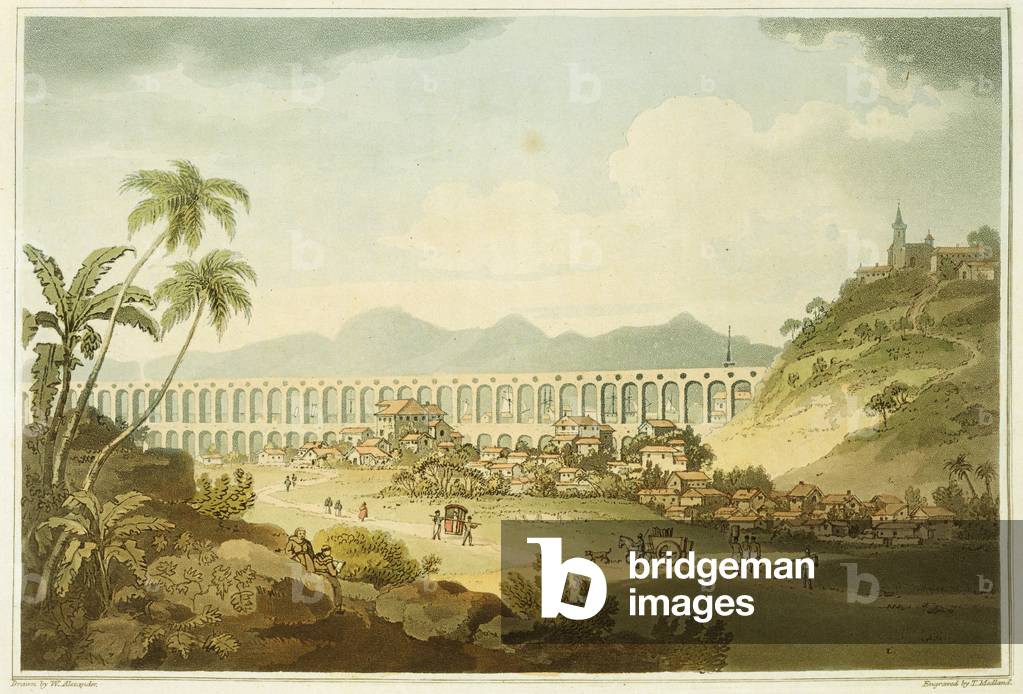Arcos de Carioco, or Grand Aqueduct in Rio de Janeiro, plate 5 from 'A Voyage to Cochinchina' by John Barrow (1764-1848) engraved by Thomas Medland (1755-1823) 1806 (aquatint)