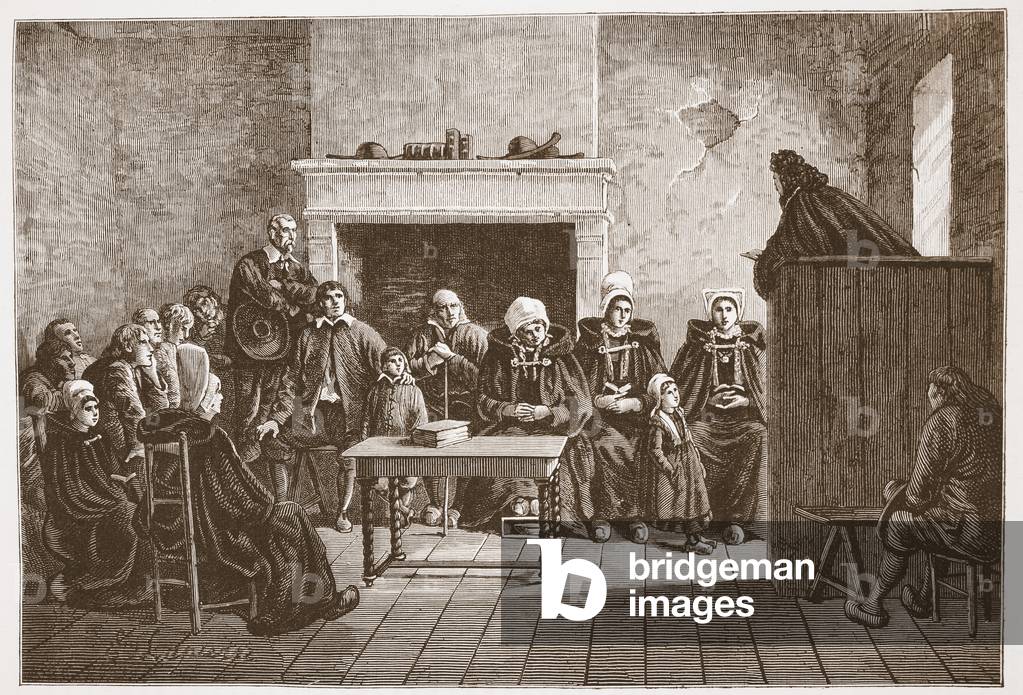 A Protestant Pastor addressing a secret assembly of Huguenots, illustration from 'The History of Protestantism' by James Aitken Wylie (1808-1890), pub. 1878 (engraving)