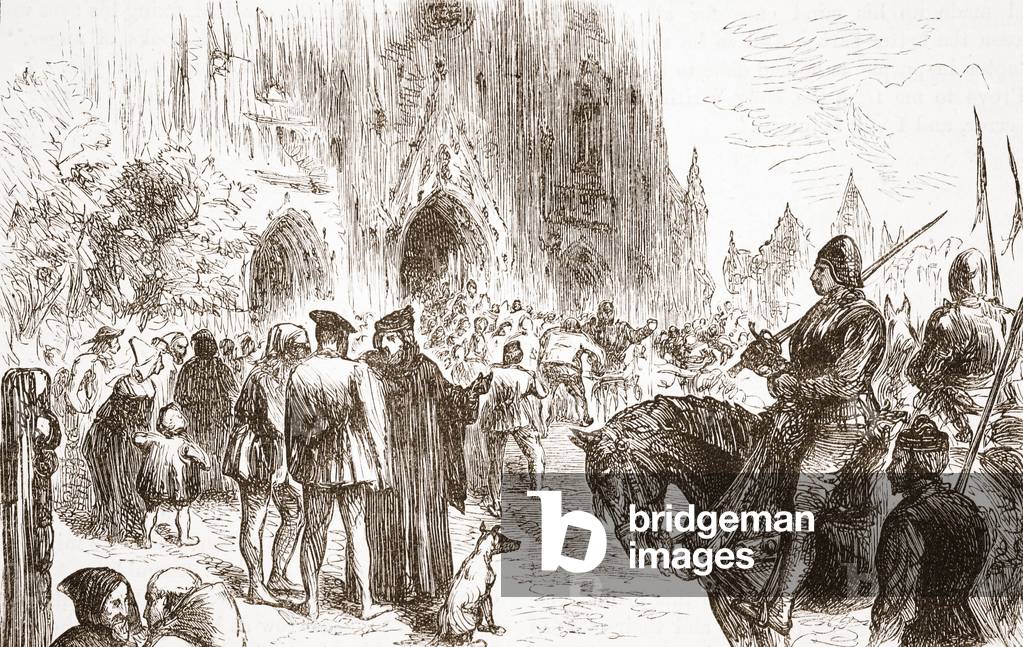 Trial of Jerome: waiting for the sentence, illustration from 'The History of Protestantism' by James Aitken Wylie (1808-1890), pub. 1878 (engraving)
