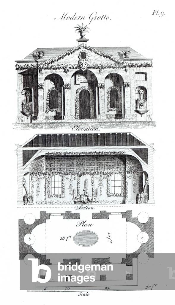 Modern Grotto, from 'Grotesque Architecture or Rural Amusement', by William Wrighte, published 1767 (engraving) (b/w photo)