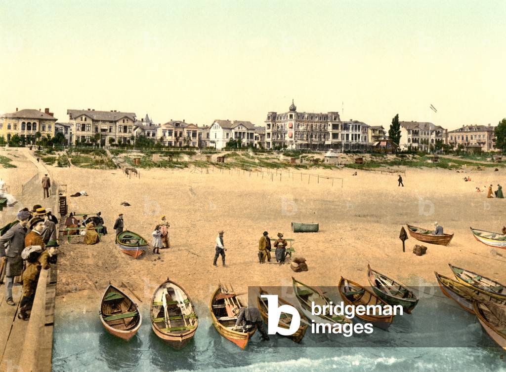 The Beach at Ahlbeck, Germany, pub. c.1895 (postcard chromolithograph)