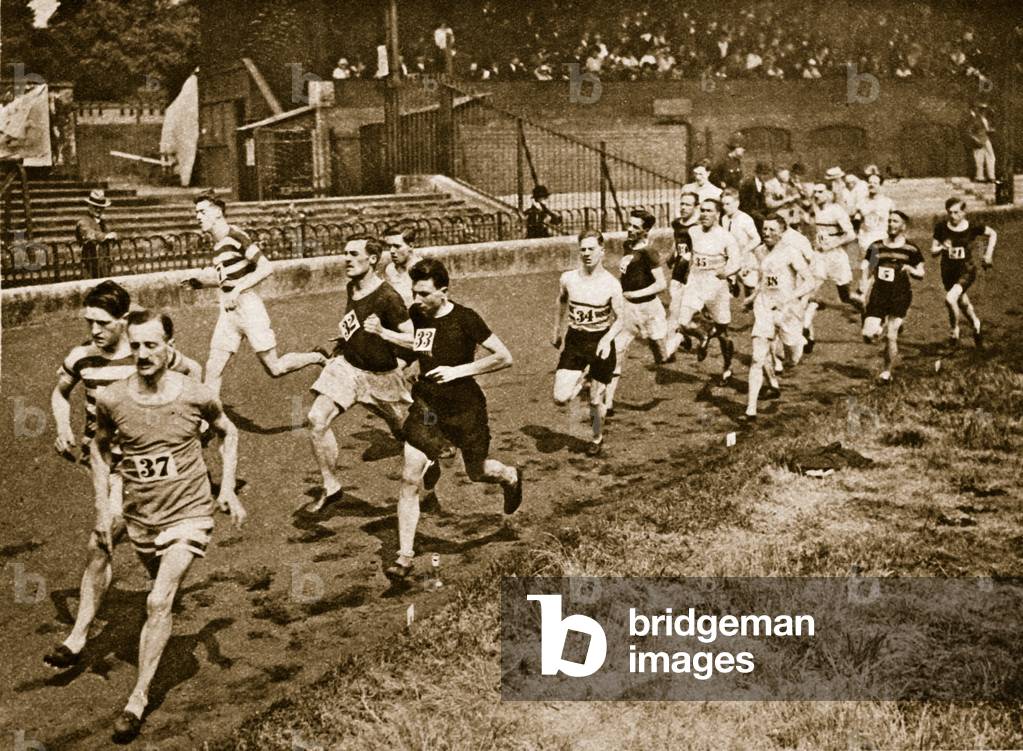 Runners of the half-mile (sepia photo)
