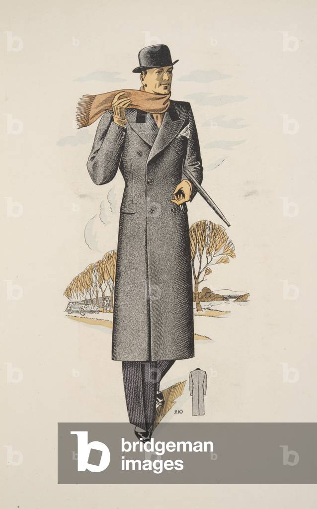 Gentleman's Overcoat, illustation from Mode Officielle, pub. 1936 (colour litho)