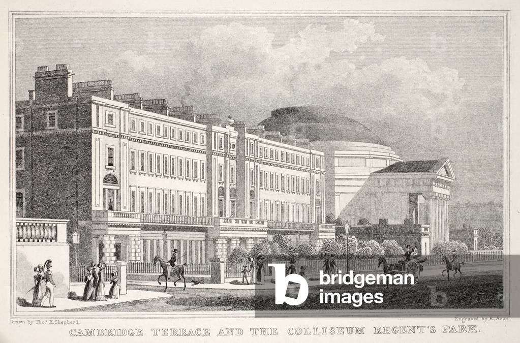 Cambridge Terrace and the Colliseum, Regent's Park, from 'London and it's Environs in the Nineteenth Century' pub. Jones & Co., 1827-1829 (engraving)