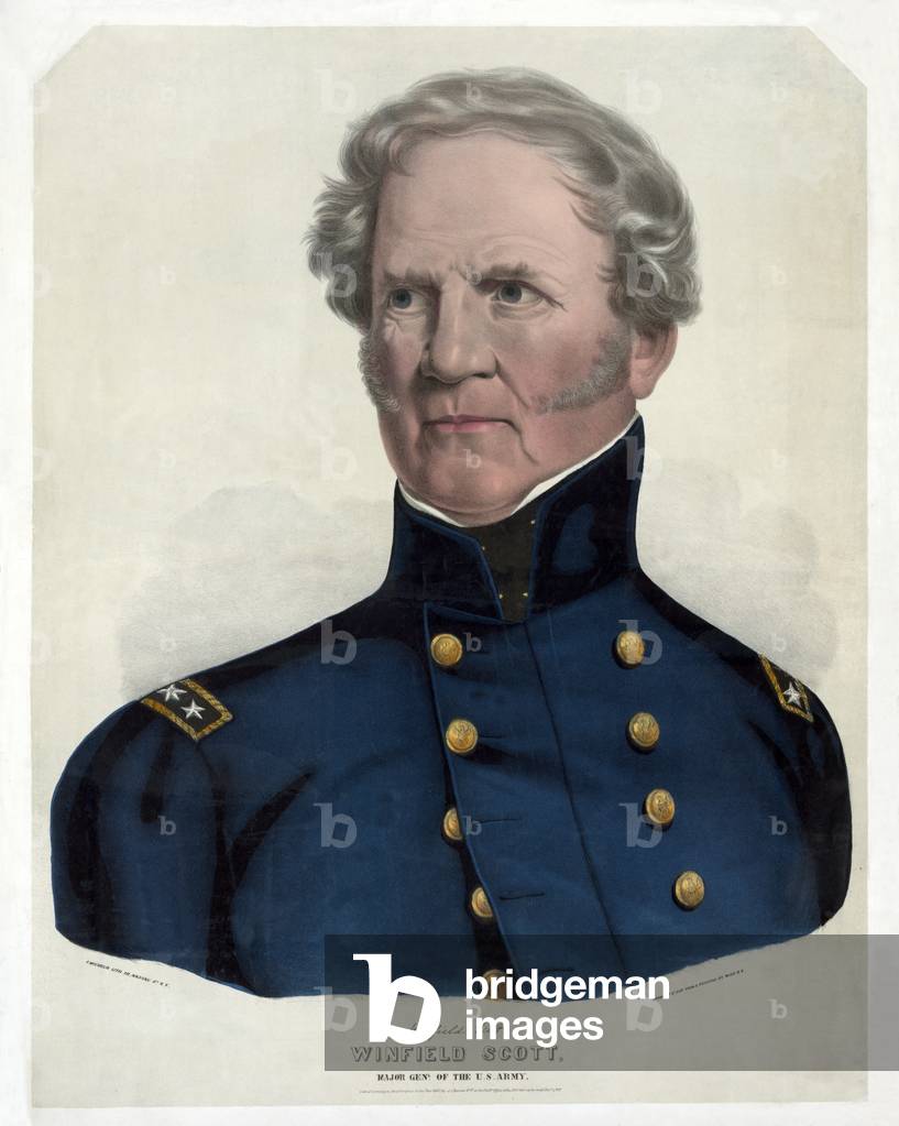 Winfield Scott, Major General of the US Army, pub. 1847 (hand coloured litho)