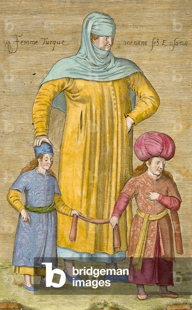 Woman leading her children, plate from 'Collection of One Hundred Prints Representing the Different Nations of the Levant' by Charles de Ferriol, 1707-08 (coloured engraving)