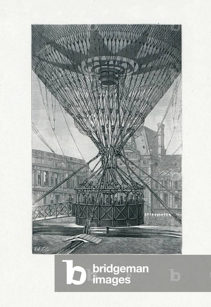 Panoramic Viewing Platform using a Hot Air Balloon, pub. c.1880 (b/w engraving)