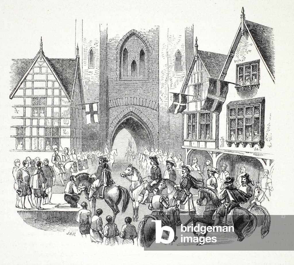 James the First's Entrance into the City of Chester, pub. 19th Century (steel engraving)