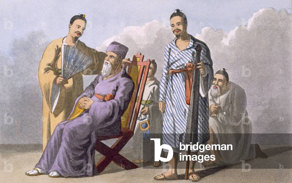 Lewchewan Chief and Attendants, 1820 (coloured aquatint)