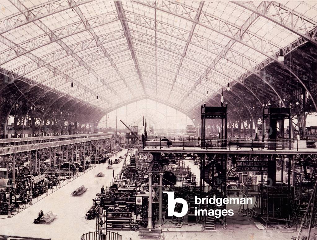 The Machine Hall at the Paris Exhibition, from L'album de l'exposition, 1889 (b/w photo)