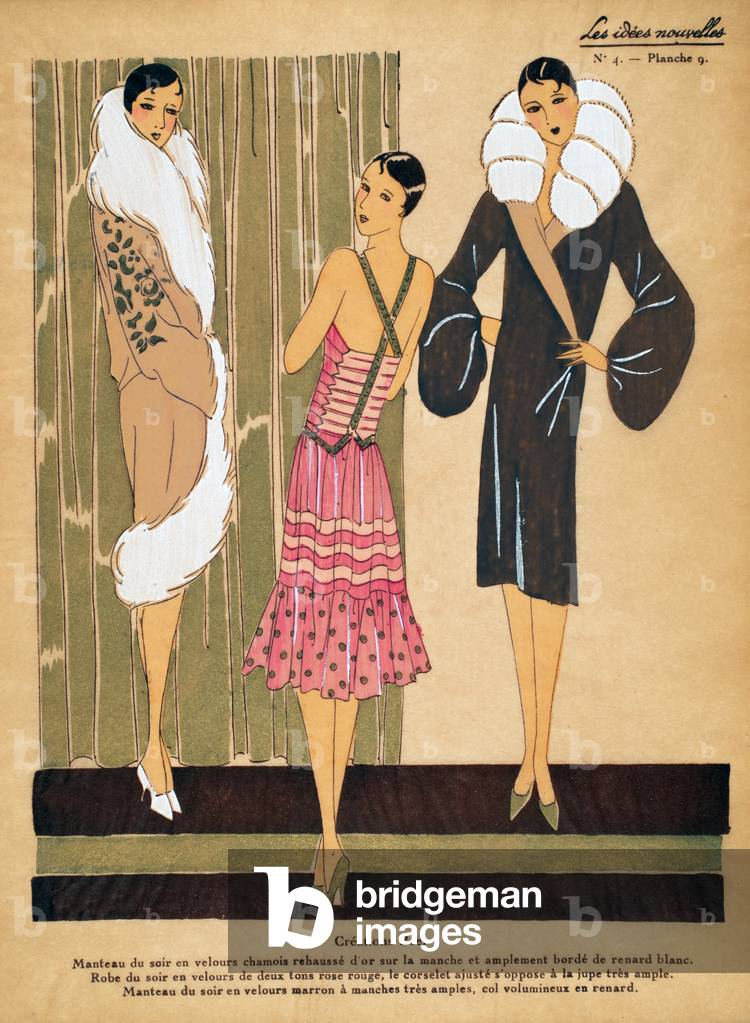 Designs for Evening Coats and dress from Créations Beer, Les Idées Nouvelles, 1924 (pochoir print on tissue paper)