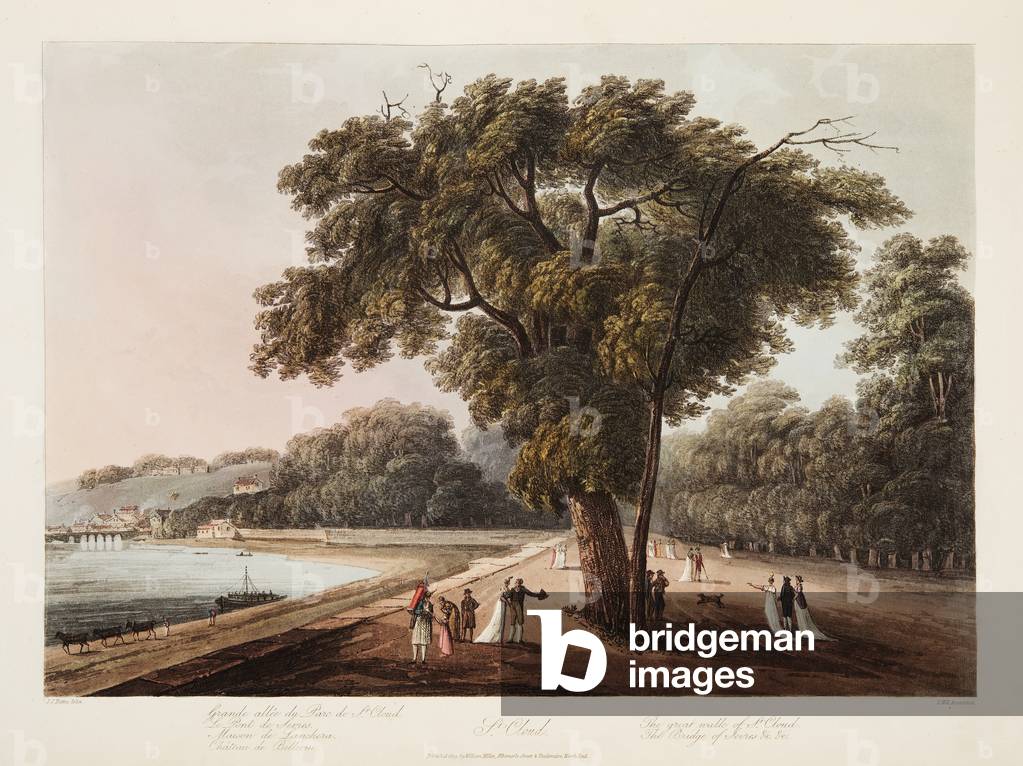 St Cloud, The Great Walk of St Cloud, The Bridge of Sevres, etc. etc.,  illustration from 'Versailles, Paris and Saint Denis',  pub. 1805 (aquatint)