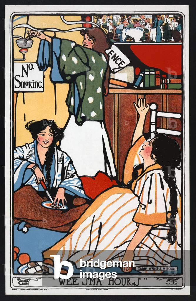 Wee Sma' Hours from Girls will be Girls pub. c.1909 (colour litho)