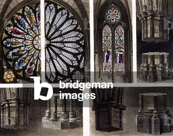 Fragments, Parts, Windows and Pillars, plate 14 from 'Westminster Abbey', engraved by Thomas Sutherland, pub. by Rudolph Ackermann (1764-1834) 1811 (aquatint)