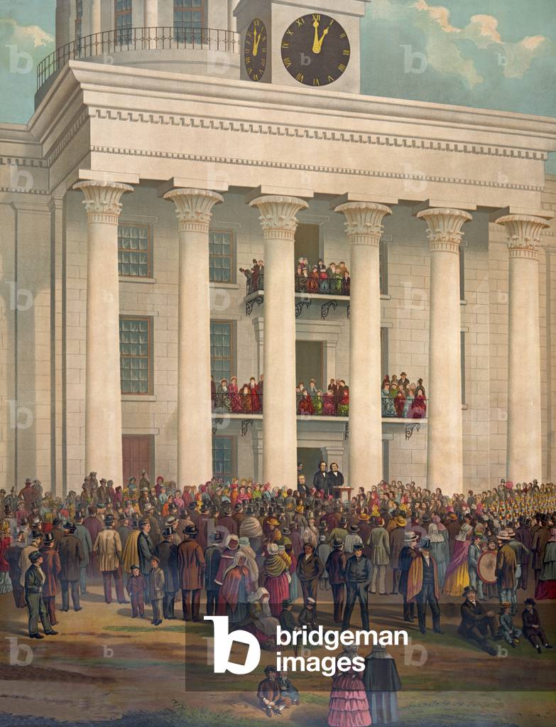 The Starting Point of the Great War Between the States, Inauguration of Jefferson Davis,  Montgomery, Alabama, February 18, 1861,  pub. 1878 (colour litho)
