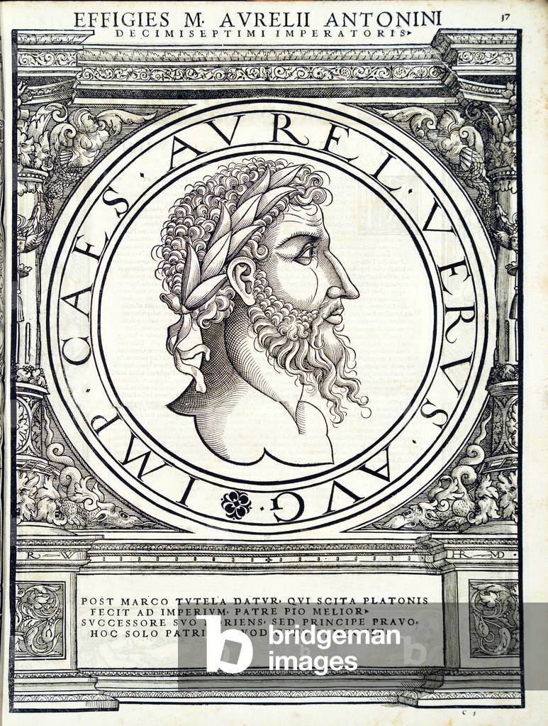 Lucius Verus, illustration from 'Imperatorum romanorum omnium orientalium et occidentalium verissimae imagines ex antiquis numismatis', woodcut by Rudolph Wyssenbach, printed by Andreas Gesner, Zurich, 1559 (woodcut)