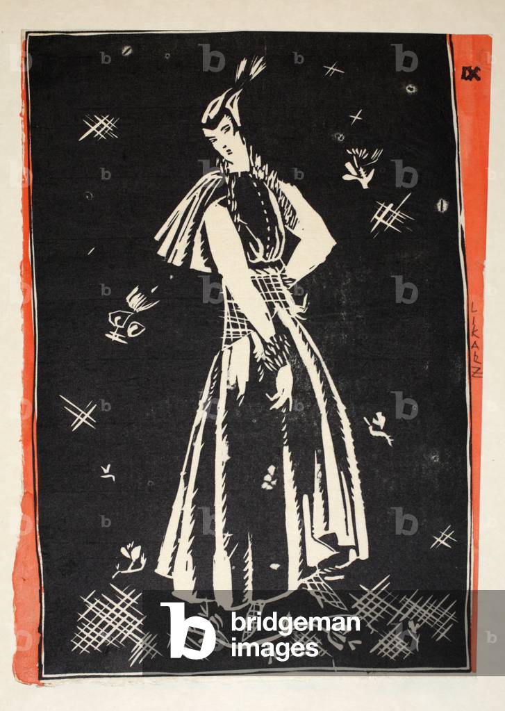 Plate 9, Book 5, illustration from 'Wiener Werkstatte Mode 1914/15', pub. Eduard Kosmack, Vienna, 1914-1915 (linocut)