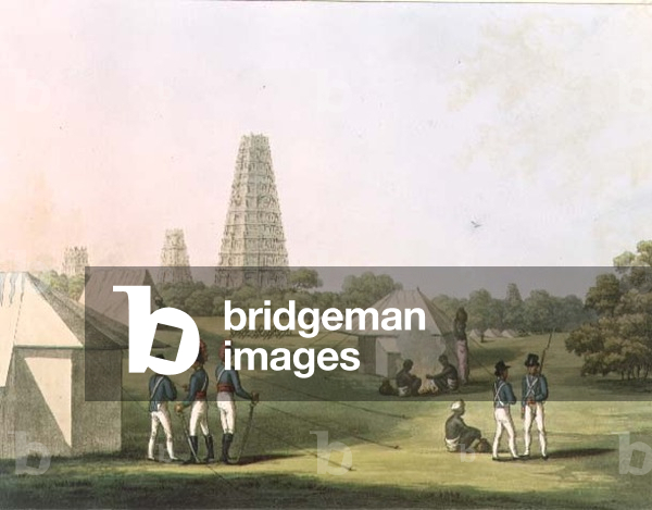 A View from the Royal Artillery Encampment, Conjeveram, plate 36 from 'Picturesque Scenery in the Kingdom of Mysore', engraved by H. Merke (fl.1800-20) pub. by Edward Orme (1774-c.1820) 1805 (aquatint)